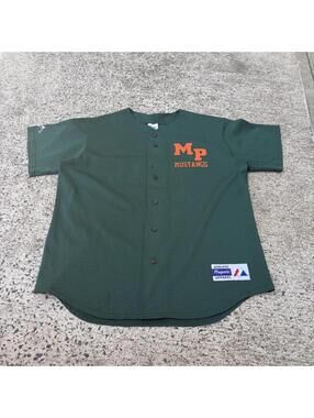Majestic Y2K Myers Park Mustangs Mesh Baseball Jersey Green Orange Large
